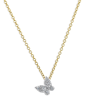 Rhodium & 14K Gold Symphony Diamond Butterfly Pendant Necklace, 16-18