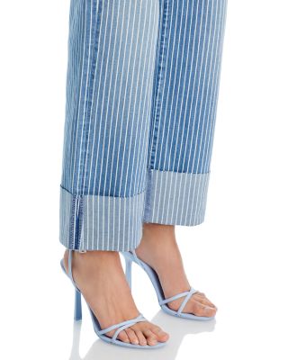 Striped Cuffed Dad Jeans in Medium Wash - Exclusive