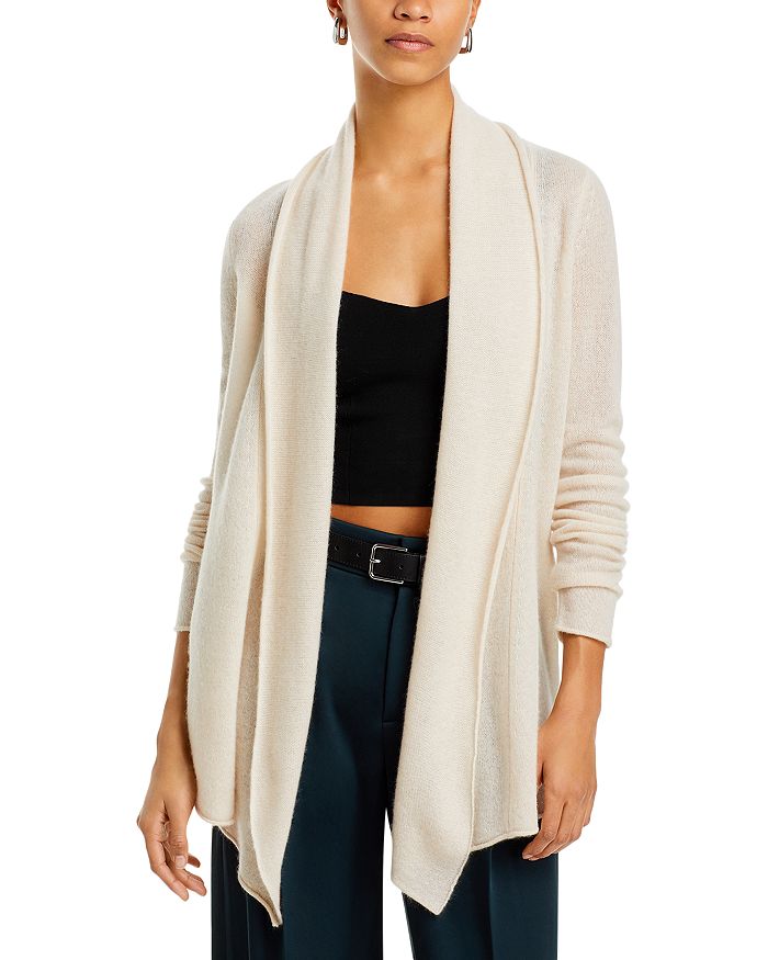C by Bloomingdale's Cashmere Oversized V-Neck Brushed Cashmere Cardigan Beige Size L main image 0