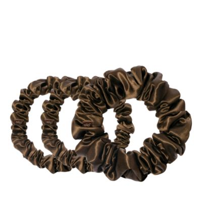 Pure Silk Back to Basics Midi/Large Scrunchies in Dark Brown, Set of 3