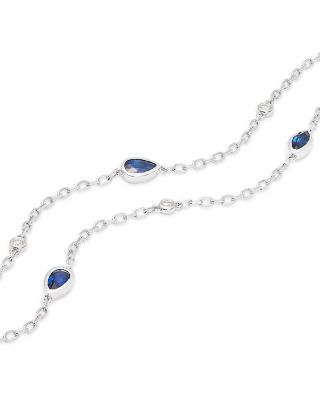 Gemstone & Diamond Station Necklace in 14K White Gold or 14K Yellow Gold, 22"