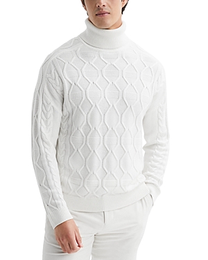Shop Reiss Alston Cable Knit Regular Fit Turtleneck Sweater In Ecru