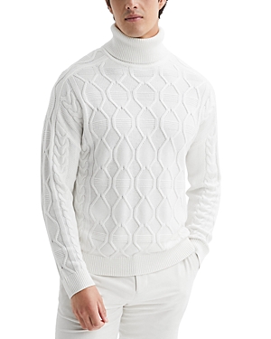 Reiss Alston Cable Knit Regular Fit Turtleneck Sweater In Ecru