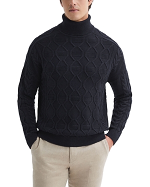 Reiss Mens Navy Alston Roll-neck Cable-knit Wool-blend Jumper In Navy