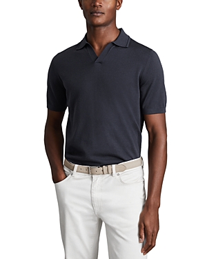 Shop Reiss Duchie Merino Wool Open Collar Regular Fit Polo Shirt In Blue Smoke