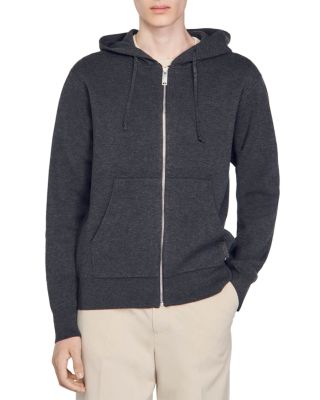 Sandro Zip Front Logo Patch Hoodie In Mocked Green