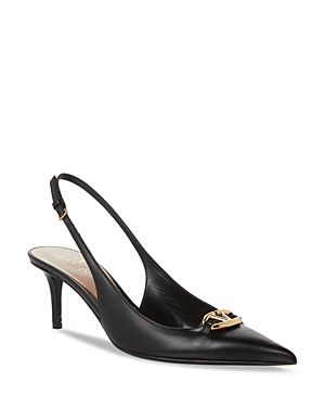 Shop Valentino Women's Leather Slingback Pumps In Black