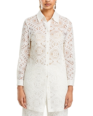 Shop Misook Lace Button Up Shirt Jacket In White