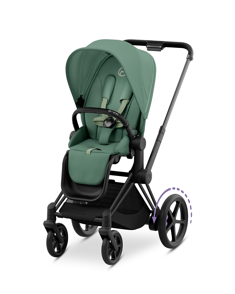 Cybex E-priam 2 Smart Stroller In Matte Black In Matte Black/leaf Green