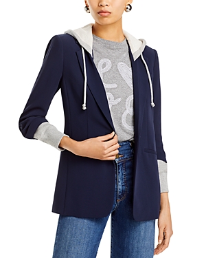 Cinq À Sept Hooded Khloe Blazer Jacket In Navy In Navy/heather Grey