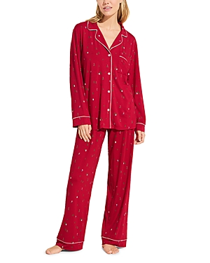 Eberjey Gisele Dot Printed Long Pajama Set In Apres Ski Haute Ivory