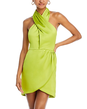 Shop Ramy Brook Jona Halter Mini Dress In Lime
