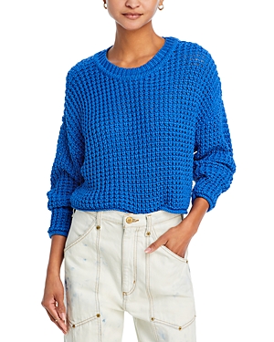 Shop Aqua Waffle Knit Long Sleeve Sweater - Exclusive In Riviera