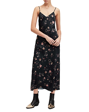 Allsaints Bryony Tanana Midi Slip Dress In Black