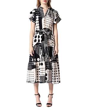 Gracia Belted Tiered Midi Shirt Dress In Black/ White