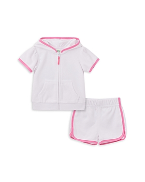Little Me Girls' Cotton Blend Full Zip Hoodie & Shorts Swim Cover Up Set - Baby In White
