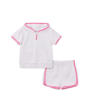 Shop Little Me Girls' Cotton Blend Full Zip Hoodie & Shorts Swim Cover Up Set - Baby In White