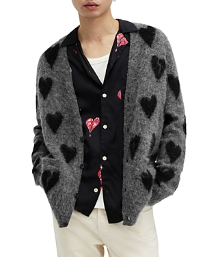Shop Allsaints Amore Cardigan Sweater In Grey/ Black