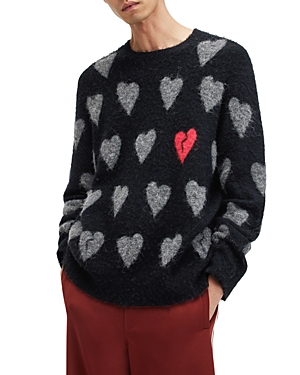Shop Allsaints Amore Heart Print Crewneck Sweater In Black/ Grey