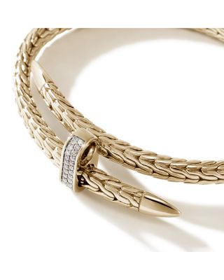 14K Yellow Gold Spear Diamond Woven Cuff Bracelet