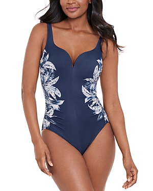 Shop Miraclesuit Tropica Toile Temptress One Piece Swimsuit In Midnight