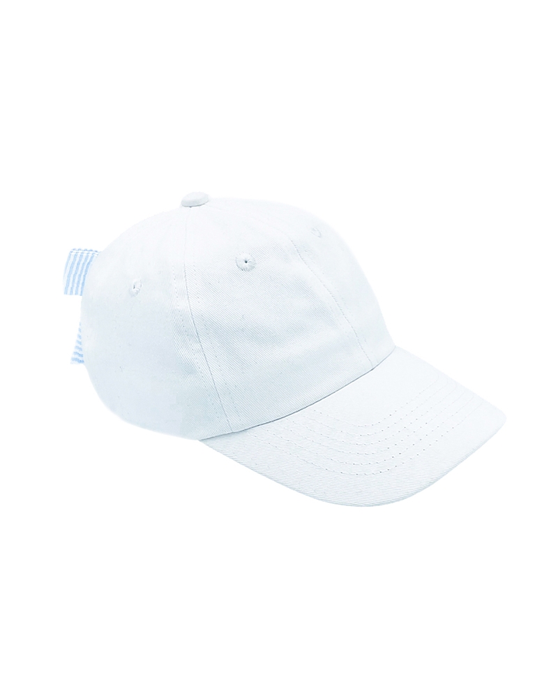 Bits & Bows Winnie White Bow Baseball Hat In White Hat With Blue/white Bow