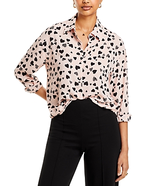 Shop T Tahari Button Down Blouse In Black/pink