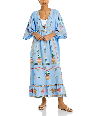 Shop Farm Rio Embroidered Pineapple Maxi Dress Swim Cover-up In Blue