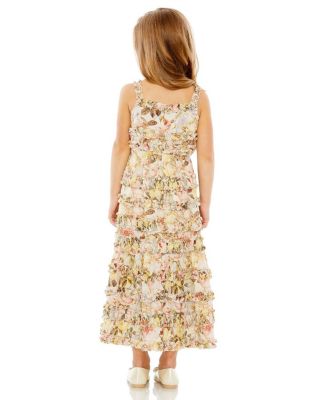  Girls Floral Print Ruffle Tiered Midi Dress - Little Kid, Big Kid
