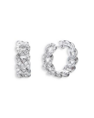 ZYDO - 18K White Gold Classic Chain Diamond Gourmette Hoop Earrings
