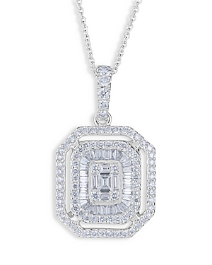 18K White Gold Mosaic Diamond Halo Cluster Pendant Necklace, 16