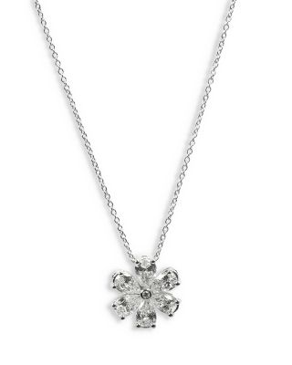 ZYDO - 18K White Gold Luminal Diamond Flower Pendant Necklace, 16"