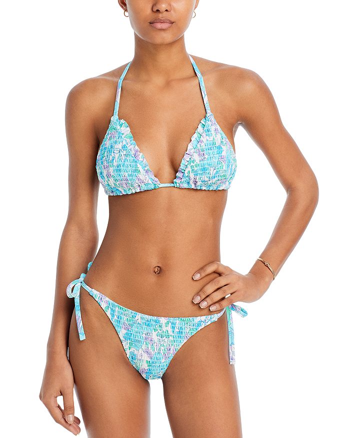 AQUA AQUA Smocked Triangle Bikini Top & Smocked Side Tie Bikini Bottom ...