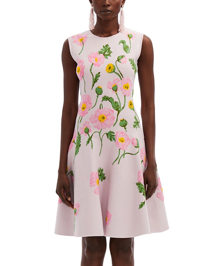 Oscar de la Renta Painted Poppies Jacquard Dress | Bloomingdale's