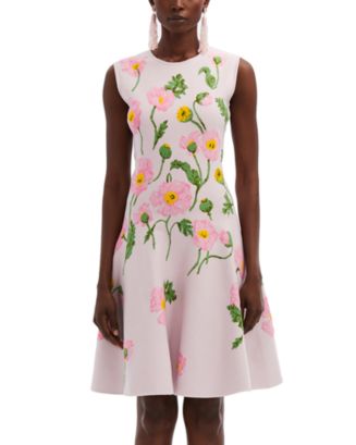 Oscar de la Renta Painted Poppies Jacquard Dress Women - Bloomingdale's