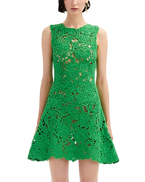 Shop Oscar De La Renta Soutache Lace Sleeveless Dress In Cactus
