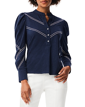 Nic + Zoe Nic+zoe Dashing Around Embroidered Top In Indigo Multi