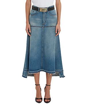 Victoria Beckham Deconstructed Cotton Denim Skirt In Vinatge Wash Mid