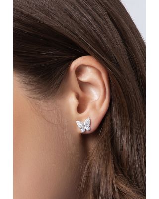 Rhodium & 14K Yellow Gold Symphony Diamond Butterfly Stud Earrings