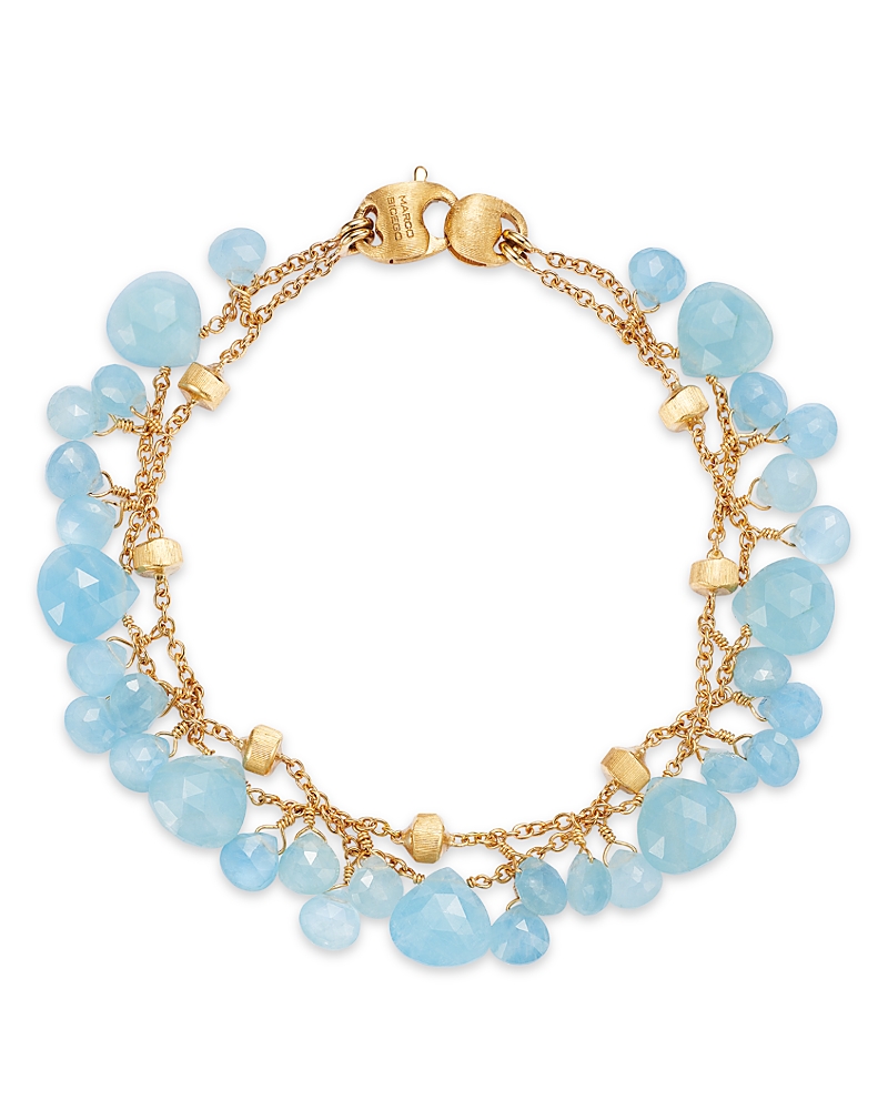 Marco Bicego 18k Yellow Gold Paradise Aquamarine Dangle Two Strand Bracelet In Blue/gold