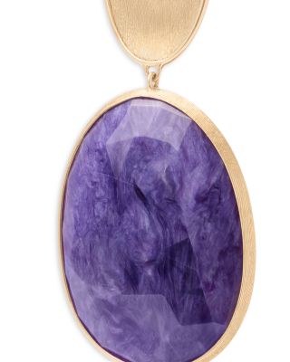 18K Yellow Gold Lunaria Charoite Stone Drop Earrings