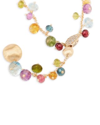 18K Yellow Gold Africa Multi Gemstone Bead & Diamond Adjustable Lariat Necklace, 18"