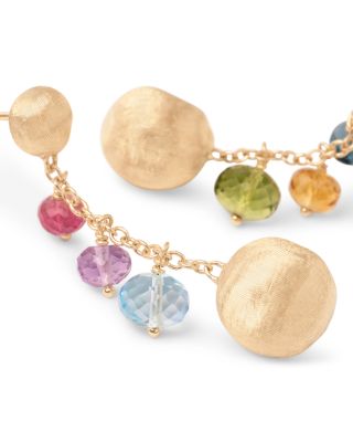 18K Yellow Gold Africa Multi Gemstone Mismatch Drop Earrings