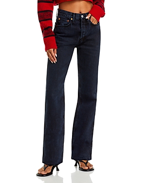 Re/done High Waist Cuff Narrow Leg Jeans In Blacken Blue