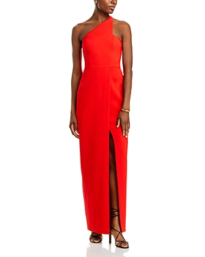Shop Liv Foster Crepe One Shoulder Gown In Flame Red