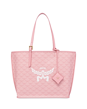 Mcm Himmel Medium Lauretos Shopper Tote In Silver Pink
