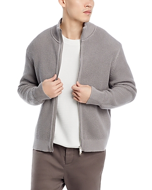 Shop Theory Gary Cashton Zip Front Sweater Jacket In Force Gray/ Ivory