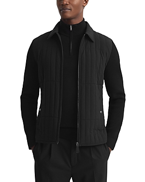 Reiss Tosca Nylon Blend Quilted Full Zip Jacket In Black