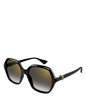Shop Cartier Double C Squared Sunglasses, 57mm In Black/brown Gradient