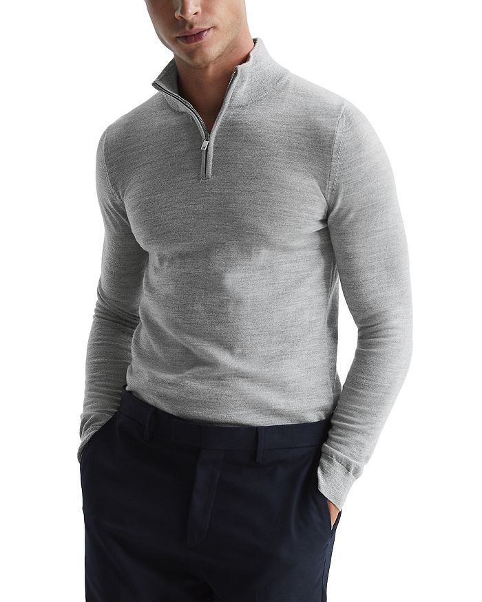 REISS Blackhall Merino Wool Slim Fit Quarter Zip Mock Neck Sweater